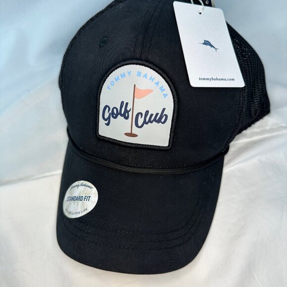 NWT Tommy Bahama Black Mesh Snapback Trucker Hat Golf Club Patch Logo Cap - Picture 2 of 8